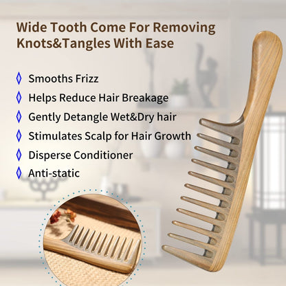BESTOOL Wide Tooth Comb - Extra Large Natural Sandalwood Detangler for Curly, Long, Thick Hair - Anti-Static Avelisse