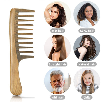 BESTOOL Wide Tooth Comb - Extra Large Natural Sandalwood Detangler for Curly, Long, Thick Hair - Anti-Static Avelisse