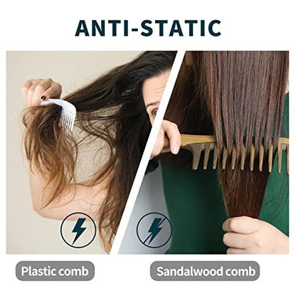 BESTOOL Wide Tooth Comb - Extra Large Natural Sandalwood Detangler for Curly, Long, Thick Hair - Anti-Static Avelisse