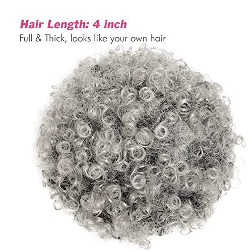 Allyreetress Afro Curly Wig with Headband for Black Women - Synthetic Kinky Puff, Short Drawstring Headwrap Hairstyle (T1B/Grey with Grey Leopard Headband) - görsel 8