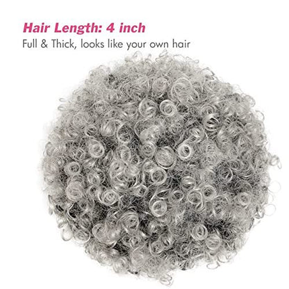 Allyreetress Afro Curly Wig with Headband for Black Women - Synthetic Kinky Puff, Short Drawstring Headwrap Hairstyle (T1B/Grey with Grey Leopard Headband)
