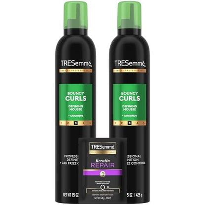 TRESemmé Defining Hair Mousse Bouncy Curls 2-Pack with Nourishing Coconut & Avocado Oil + Keratin Hair Mask Avelisse
