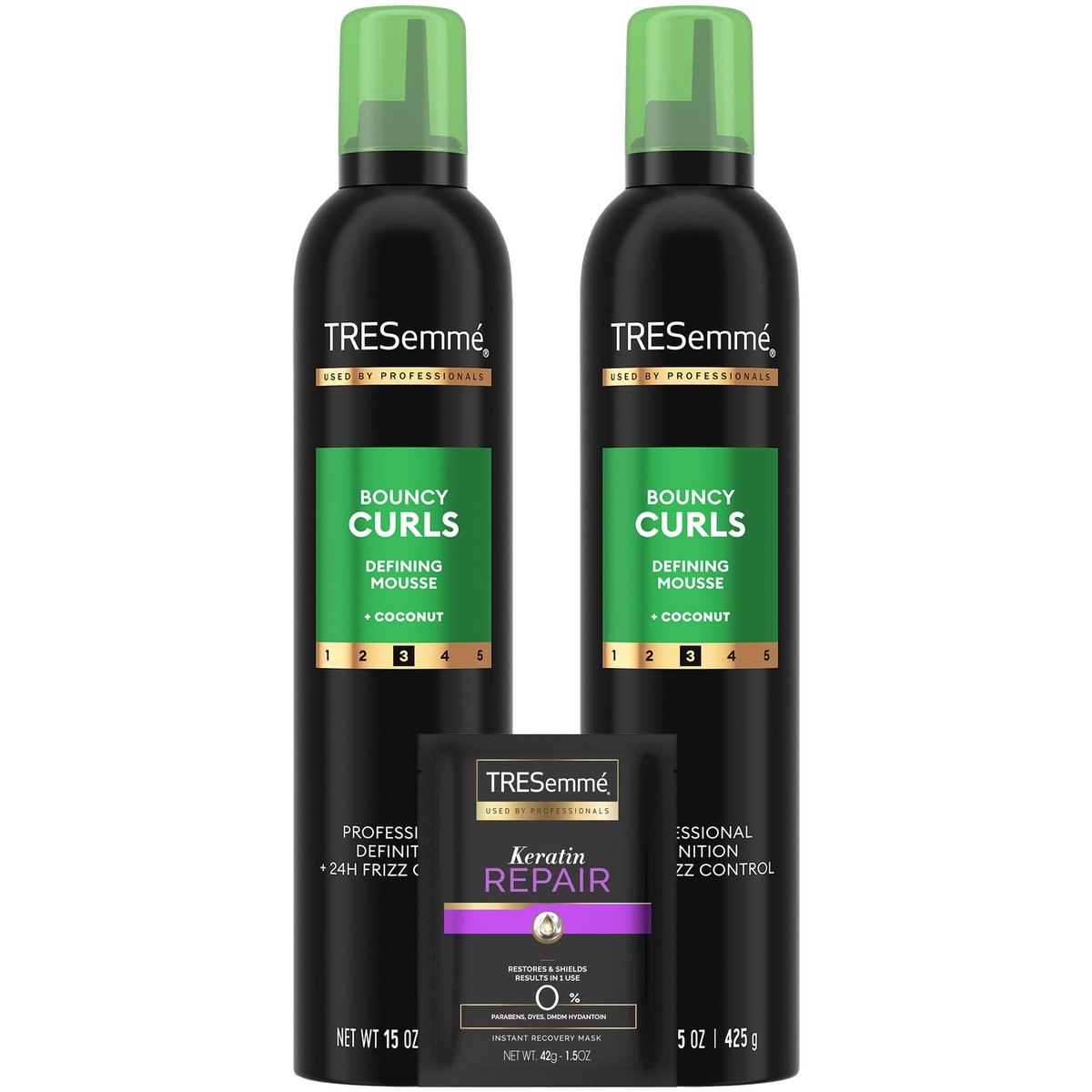 TRESemmé Defining Hair Mousse Bouncy Curls 2-Pack with Nourishing Coconut & Avocado Oil + Keratin Hair Mask Avelisse