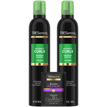 TRESemmé Defining Hair Mousse Bouncy Curls 2-Pack with Nourishing Coconut & Avocado Oil + Keratin Hair Mask Avelisse