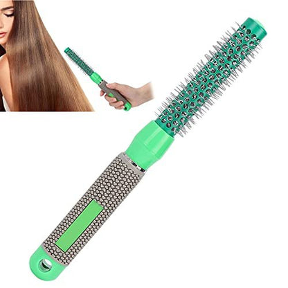 Yinhing Round Curling Comb - 3/4" Hair Curler Heat Round Brush with Wooden Handle for Styling Curls, Green