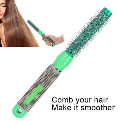 Yinhing Round Curling Comb - 3/4" Hair Curler Heat Round Brush with Wooden Handle for Styling Curls, Green