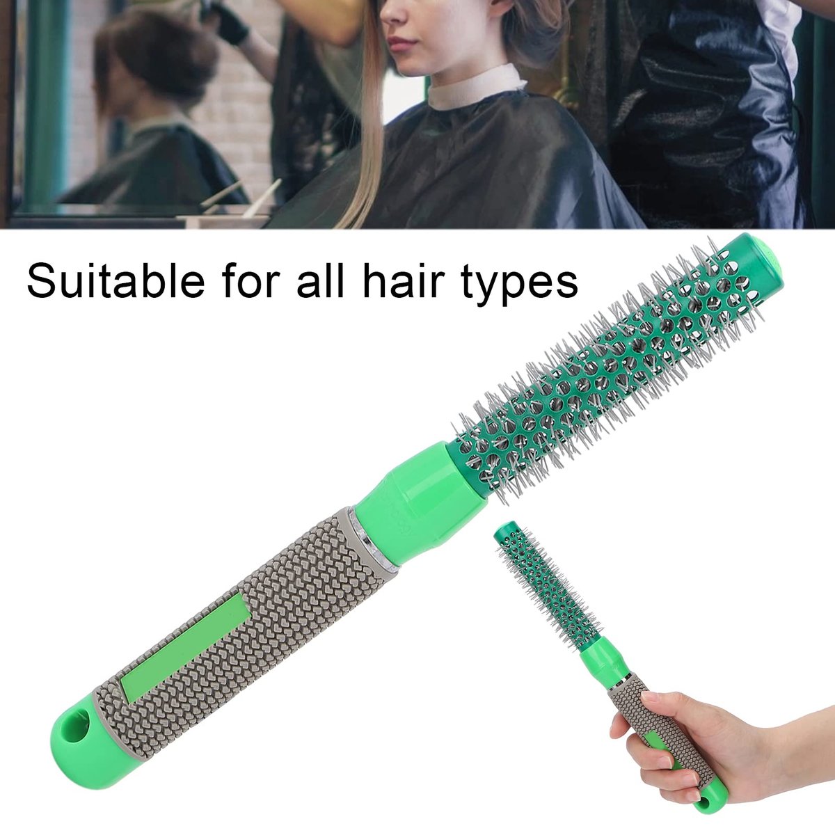 Yinhing Round Curling Comb - 3/4" Hair Curler Heat Round Brush with Wooden Handle for Styling Curls, Green - görsel 13