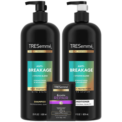 TRESemmé Anti-Breakage Shampoo, Conditioner & Keratin Mask Set - Strengthening for Dry, Damaged Hair, 28 oz Duo Avelisse