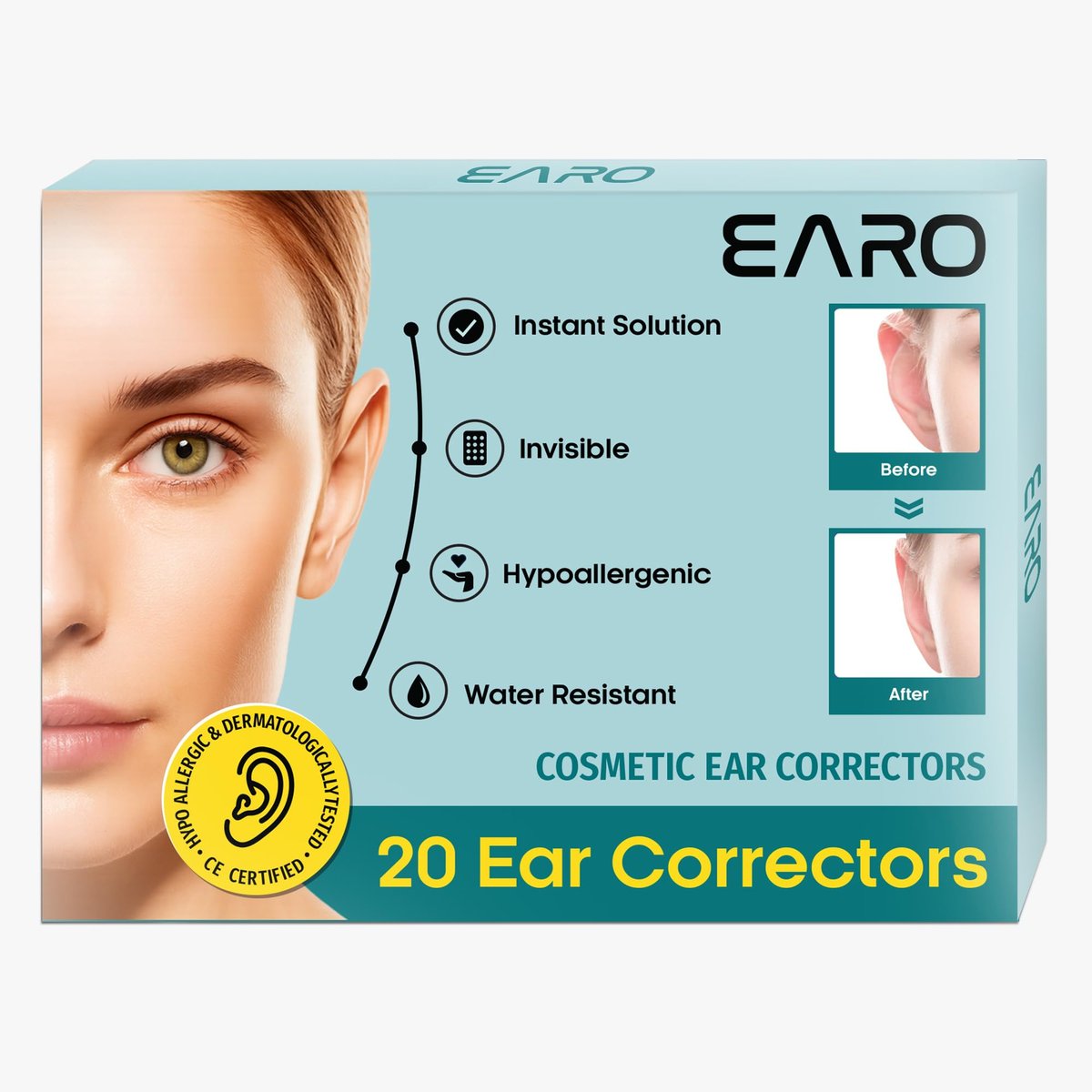 Earo Cosmetic Ear Corrector – Clear Ear Tape Patches for Protruding Ears, No Surgery Required – 20 Pack, One Size Avelisse