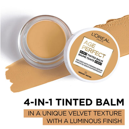 L'Oreal Paris Age Perfect 4-in-1 Tinted Face Balm Foundation with Firming Serum, Medium 10, 0.61 oz