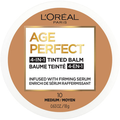 L'Oreal Paris Age Perfect 4-in-1 Tinted Face Balm Foundation with Firming Serum, Medium 10, 0.61 oz