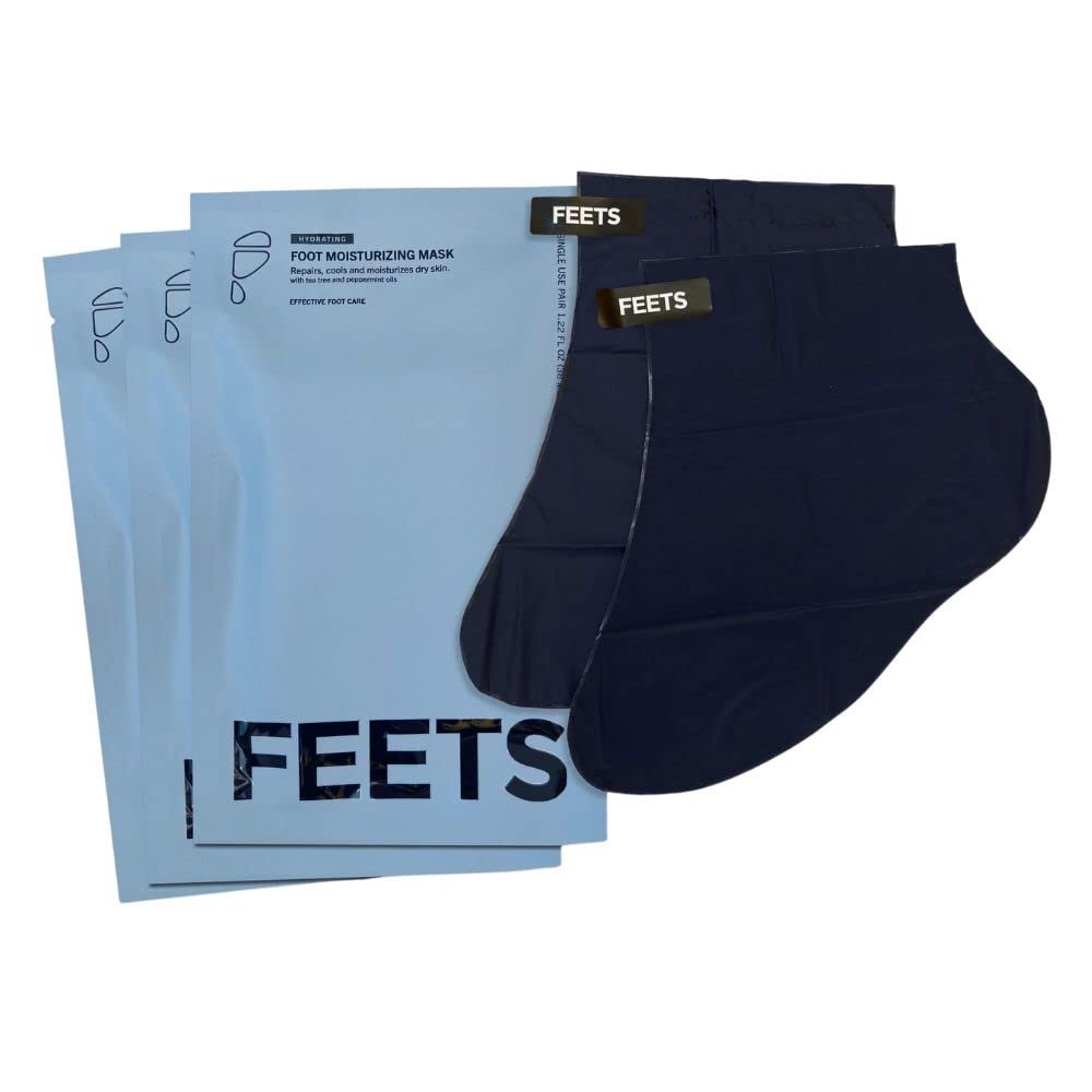 FEETS Hydrating Foot Mask with Tea Tree and Peppermint (3-Pack) – Deeply Moisturizes Full Foot and Heel, Soften Calluses, Nourish Heels, Cool Feel for Men and Women Avelisse