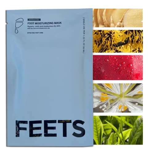 FEETS Hydrating Foot Mask with Tea Tree and Peppermint (3-Pack) – Deeply Moisturizes Full Foot and Heel, Soften Calluses, Nourish Heels, Cool Feel for Men and Women Avelisse