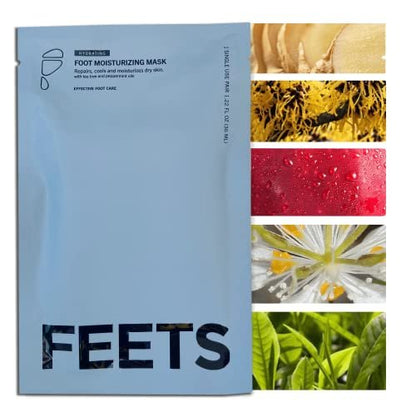 FEETS Hydrating Foot Mask with Tea Tree and Peppermint (3-Pack) – Deeply Moisturizes Full Foot and Heel, Soften Calluses, Nourish Heels, Cool Feel for Men and Women Avelisse