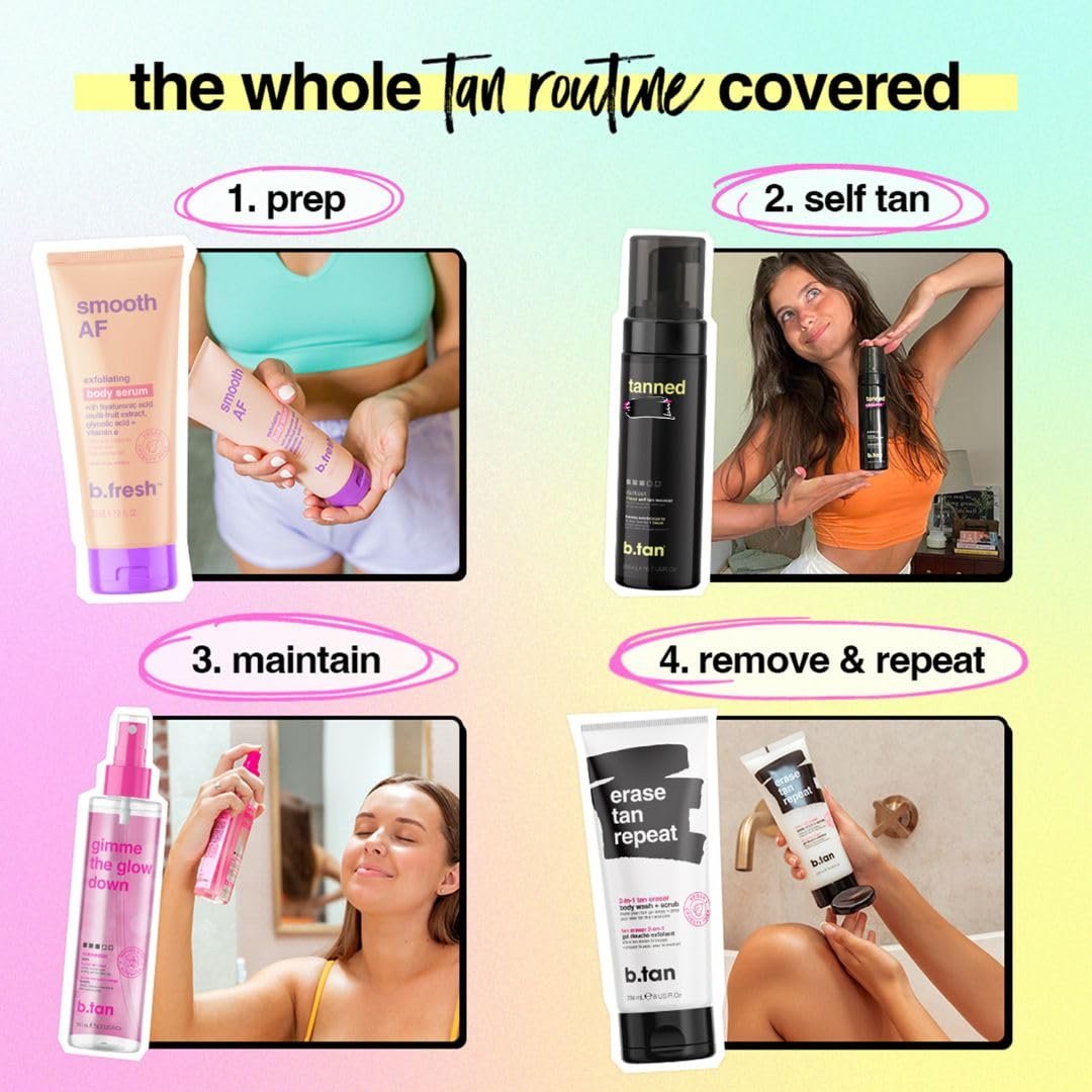 b.tan Travel Size Dark Self Tanner Kit – Mini Bundle with Dark Fake Tanning Mousse & Mitt, 1 Hour Express Sunless Foam, Vegan & Cruelty Free, 3 Fl Oz - görsel 15