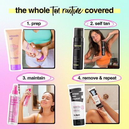 b.tan Travel Size Dark Self Tanner Kit – Mini Bundle with Dark Fake Tanning Mousse & Mitt, 1 Hour Express Sunless Foam, Vegan & Cruelty Free, 3 Fl Oz