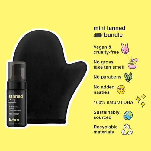b.tan Travel Size Dark Self Tanner Kit – Mini Bundle with Dark Fake Tanning Mousse & Mitt, 1 Hour Express Sunless Foam, Vegan & Cruelty Free, 3 Fl Oz - görsel 6