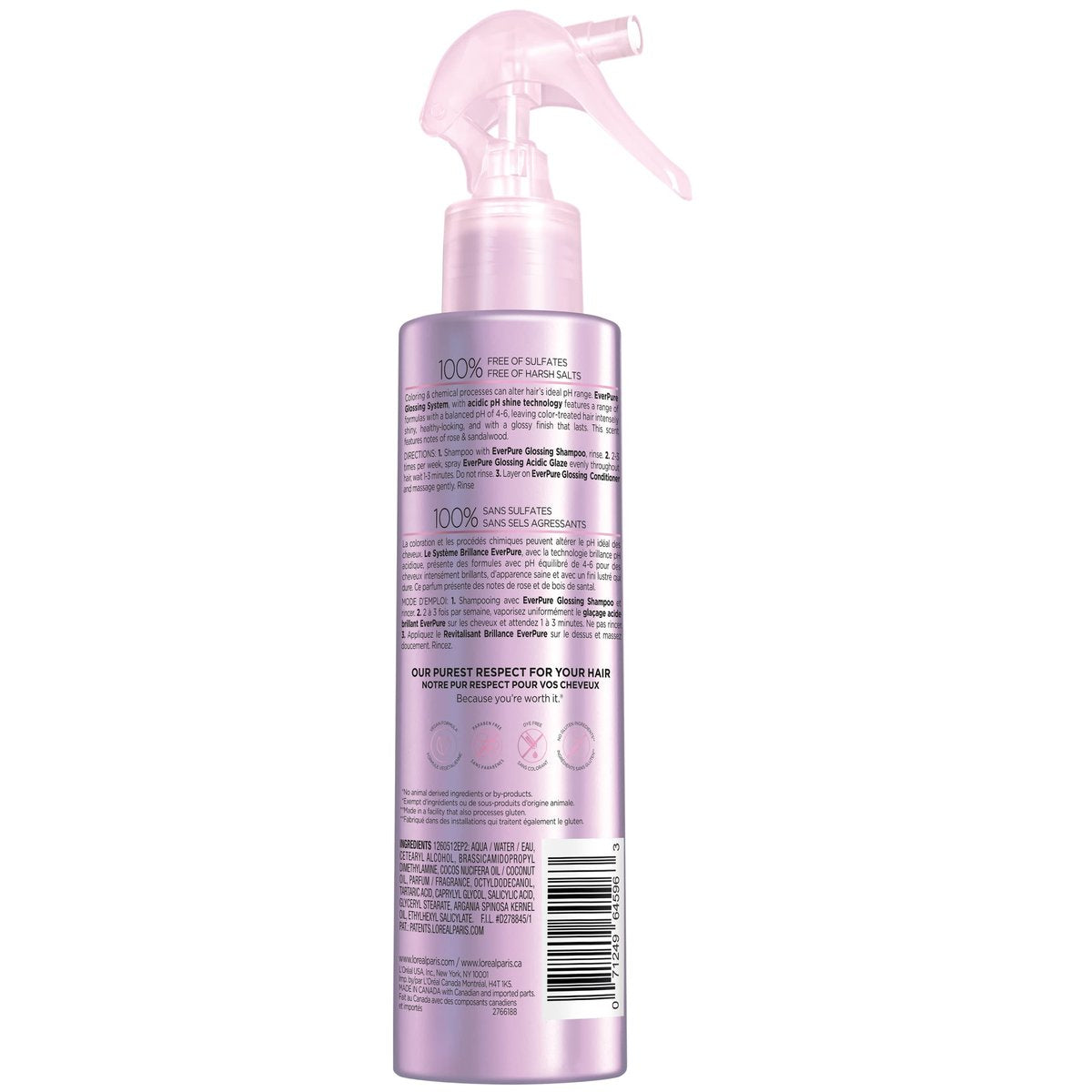 L'Oreal Paris EverPure Sulfate Free Glossing In Shower Acidic Glaze, Argan Oil Infused Vegan Hair Care, 6.7 Oz Avelisse