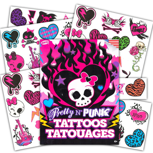 Punk Rock Temporary Tattoos for Kids & Adults - 50+ Rock Star Tattoos for Halloween Costumes & Party Favors