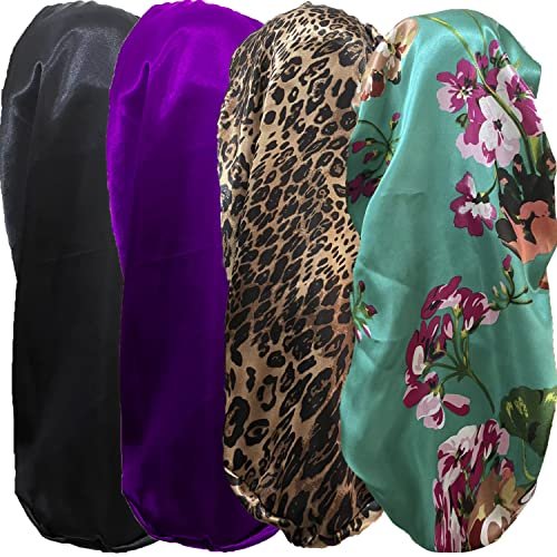 4 Pcs Satin Bonnet for Women – Long Sleep Cap, Soft Silky Bonnet for Braids, One Size Multicolor Set - görsel 2