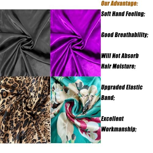 4 Pcs Satin Bonnet for Women – Long Sleep Cap, Soft Silky Bonnet for Braids, One Size Multicolor Set - görsel 4