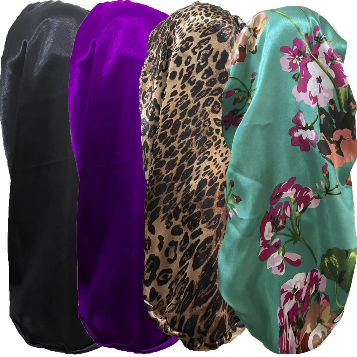 4 Pcs Satin Bonnet for Women – Long Sleep Cap, Soft Silky Bonnet for Braids, One Size Multicolor Set - görsel 1