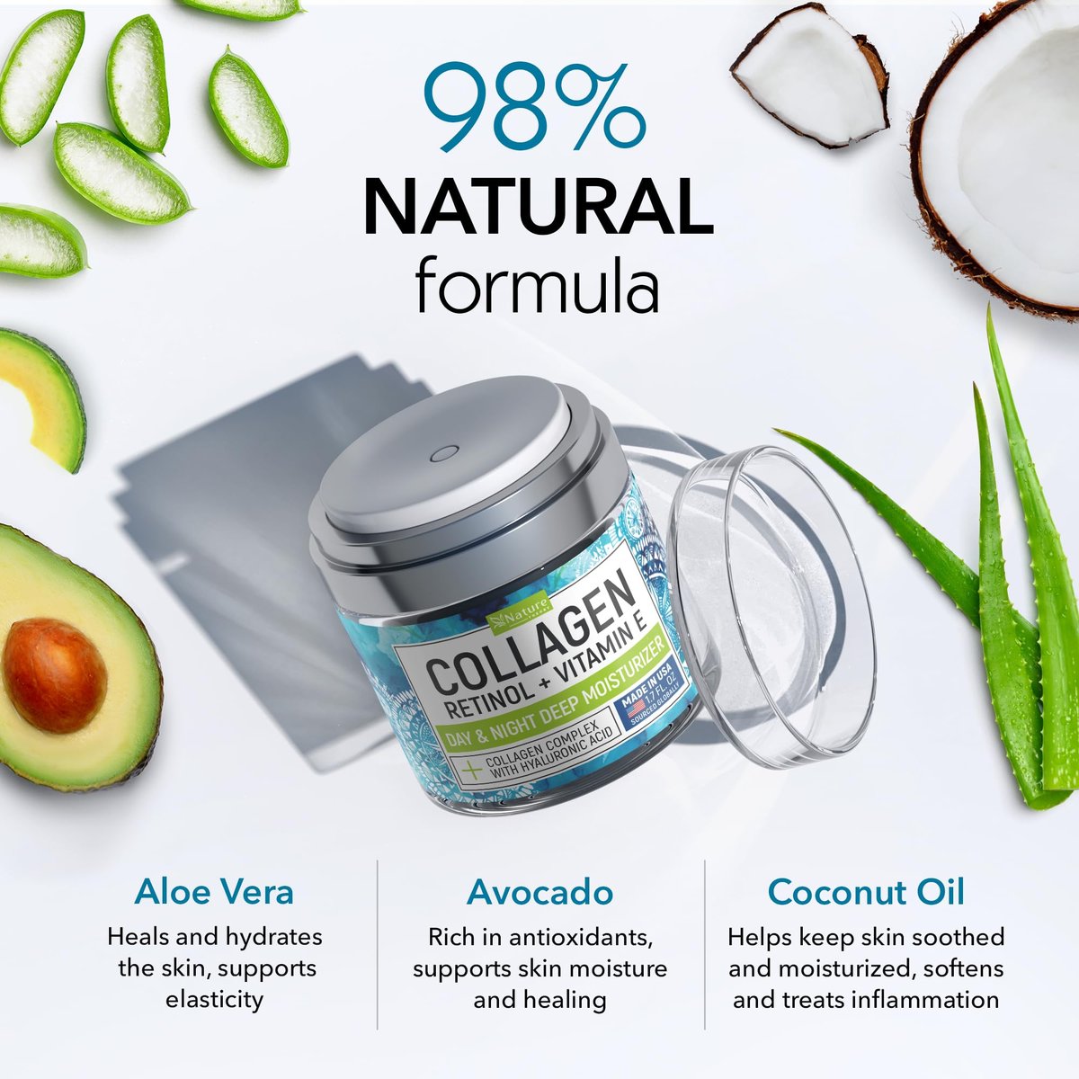 Collagen Cream for Face with Retinol - Anti Aging & Wrinkle Face Moisturizer - Day-Night Facial Moisturizer for Skin Firming & Tightening - Hyaluronic Acid & Vitamin E Care for Women & Men - 1.7oz Avelisse