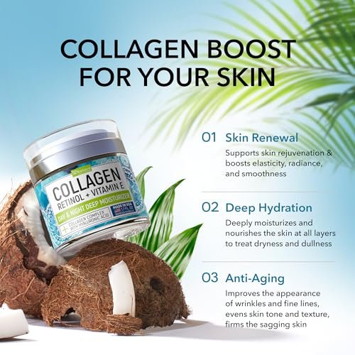 Collagen Cream for Face with Retinol - Anti Aging & Wrinkle Face Moisturizer - Day-Night Facial Moisturizer for Skin Firming & Tightening - Hyaluronic Acid & Vitamin E Care for Women & Men - 1.7oz Avelisse
