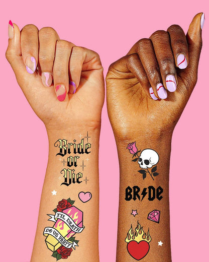 xo, Fetti Bride or Die Bachelorette Temporary Tattoos - 48 Foil Styles | Til Death Do Us Party Bach Decoration, Bridesmaid Favor, Bride to Be Gift + Bridal Shower Supplies
