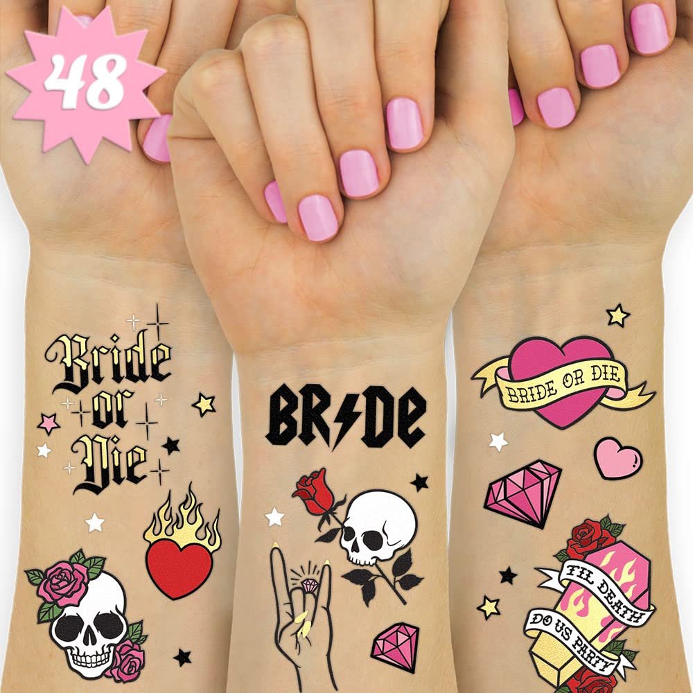 xo, Fetti Bride or Die Bachelorette Temporary Tattoos - 48 Foil Styles | Til Death Do Us Party Bach Decoration, Bridesmaid Favor, Bride to Be Gift + Bridal Shower Supplies - görsel 1