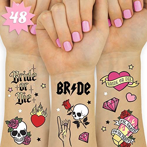 xo, Fetti Bride or Die Bachelorette Temporary Tattoos - 48 Foil Styles | Til Death Do Us Party Bach Decoration, Bridesmaid Favor, Bride to Be Gift + Bridal Shower Supplies - görsel 2