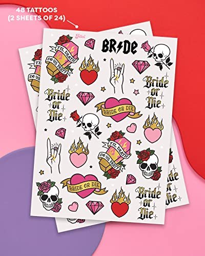 xo, Fetti Bride or Die Bachelorette Temporary Tattoos - 48 Foil Styles | Til Death Do Us Party Bach Decoration, Bridesmaid Favor, Bride to Be Gift + Bridal Shower Supplies - görsel 4