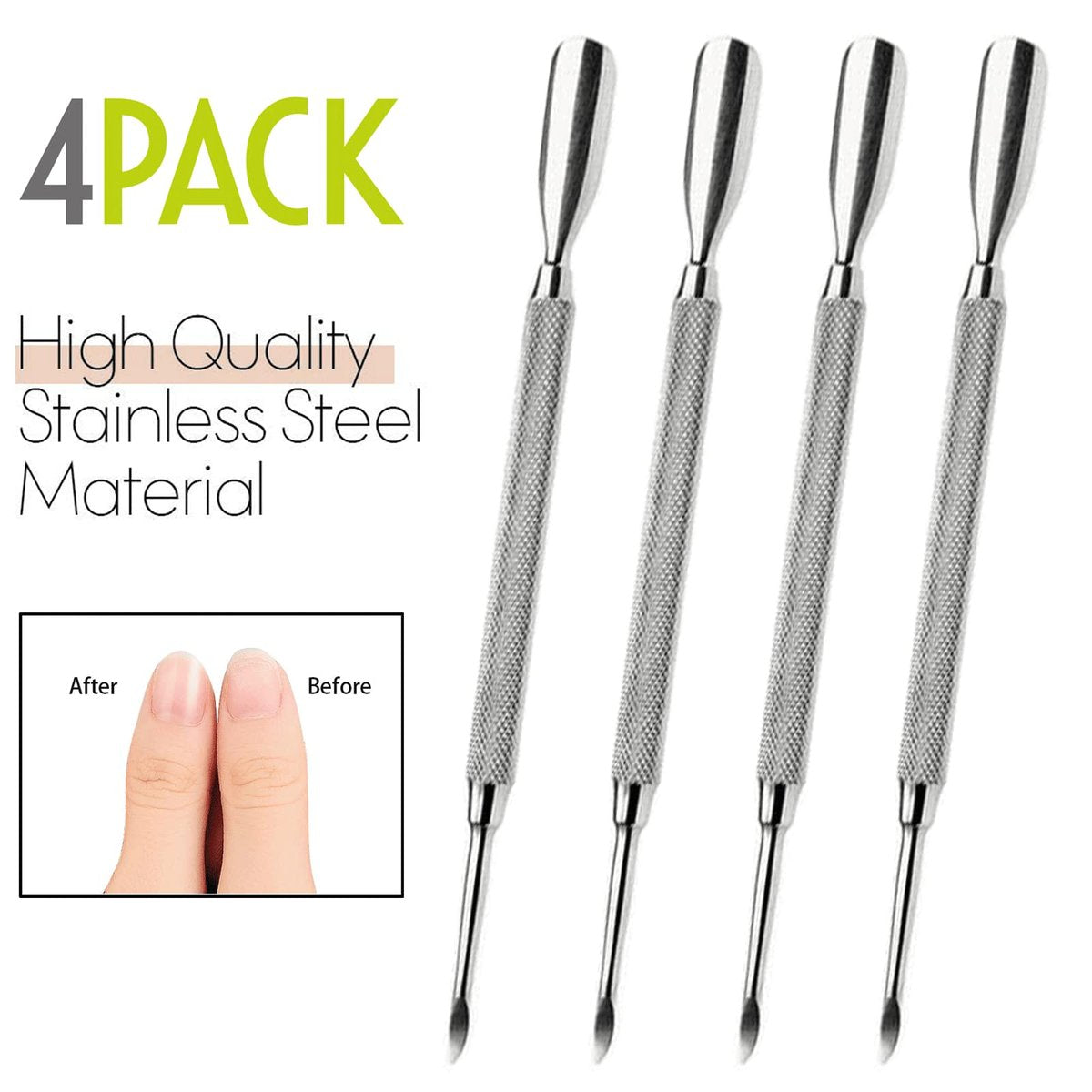 Professional Cuticle Pusher Tools - 4-Pack Stainless Steel Dual-Sided Nail Pusher and Remover Set by Krisp Beauty - görsel 7