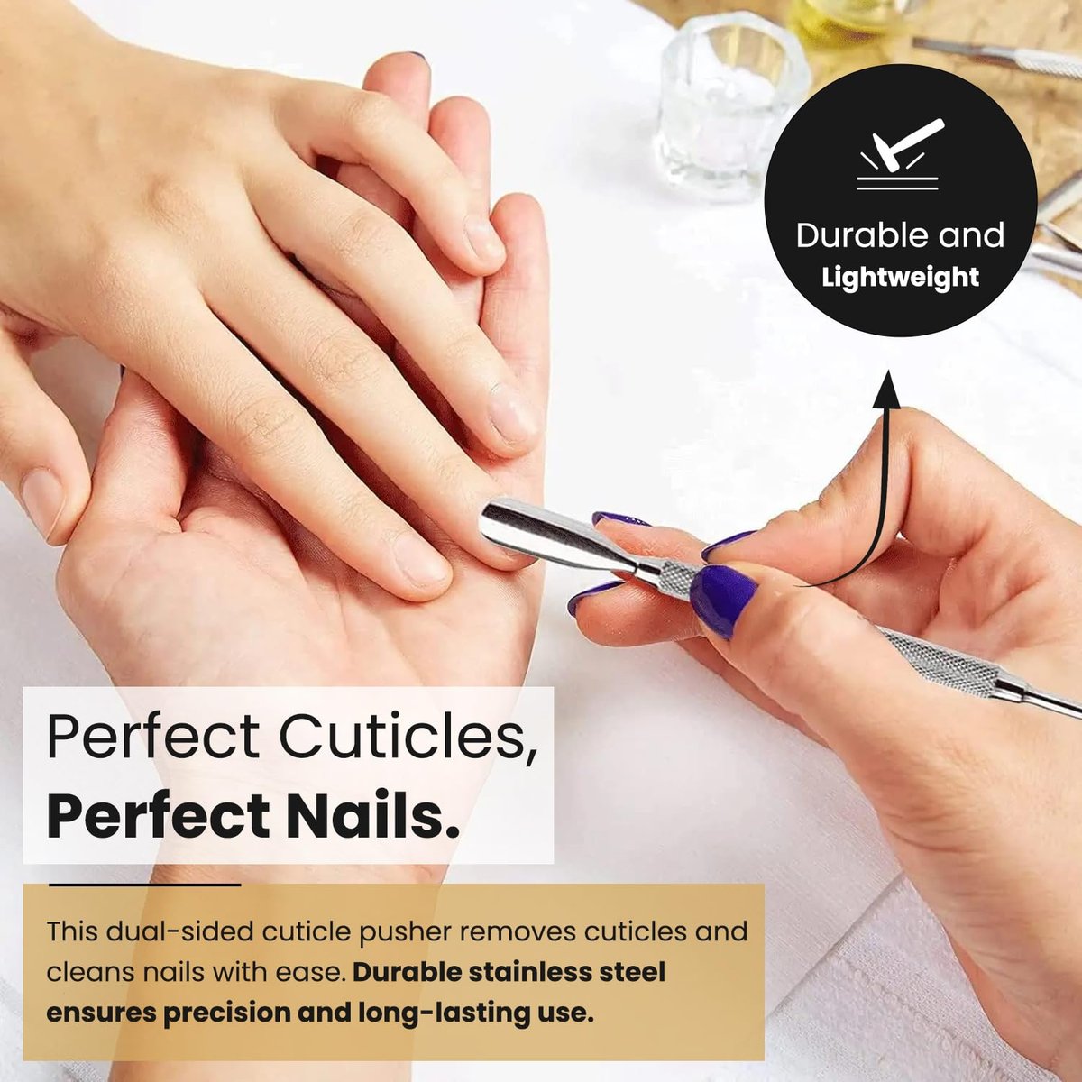 Professional Cuticle Pusher Tools - 4-Pack Stainless Steel Dual-Sided Nail Pusher and Remover Set by Krisp Beauty - görsel 5