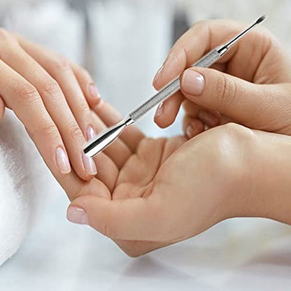 Professional Cuticle Pusher Tools - 4-Pack Stainless Steel Dual-Sided Nail Pusher and Remover Set by Krisp Beauty