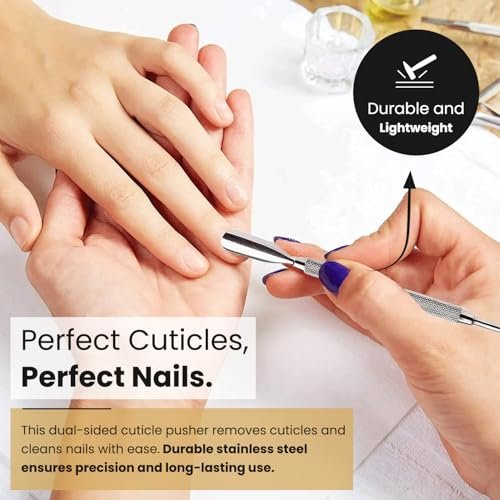 Professional Cuticle Pusher Tools - 4-Pack Stainless Steel Dual-Sided Nail Pusher and Remover Set by Krisp Beauty - görsel 6