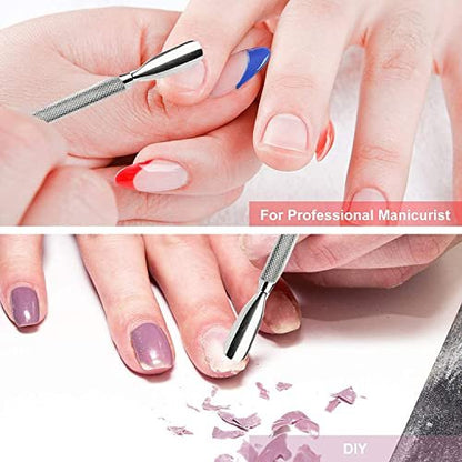 Professional Cuticle Pusher Tools - 4-Pack Stainless Steel Dual-Sided Nail Pusher and Remover Set by Krisp Beauty
