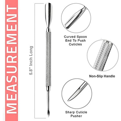 Professional Cuticle Pusher Tools - 4-Pack Stainless Steel Dual-Sided Nail Pusher and Remover Set by Krisp Beauty