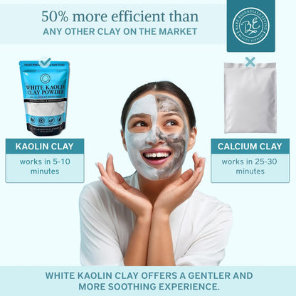 Bare Essentials Living White Kaolin Clay Powder (12oz) - 100% Natural for Face Masks, Body Powder, Soap, Deodorant, and Seed Bombs