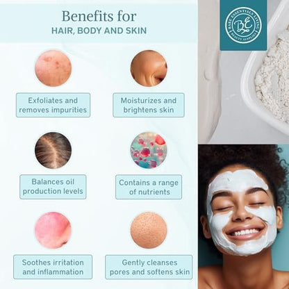 Bare Essentials Living White Kaolin Clay Powder (12oz) - 100% Natural for Face Masks, Body Powder, Soap, Deodorant, and Seed Bombs