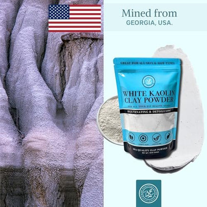 Bare Essentials Living White Kaolin Clay Powder (12oz) - 100% Natural for Face Masks, Body Powder, Soap, Deodorant, and Seed Bombs