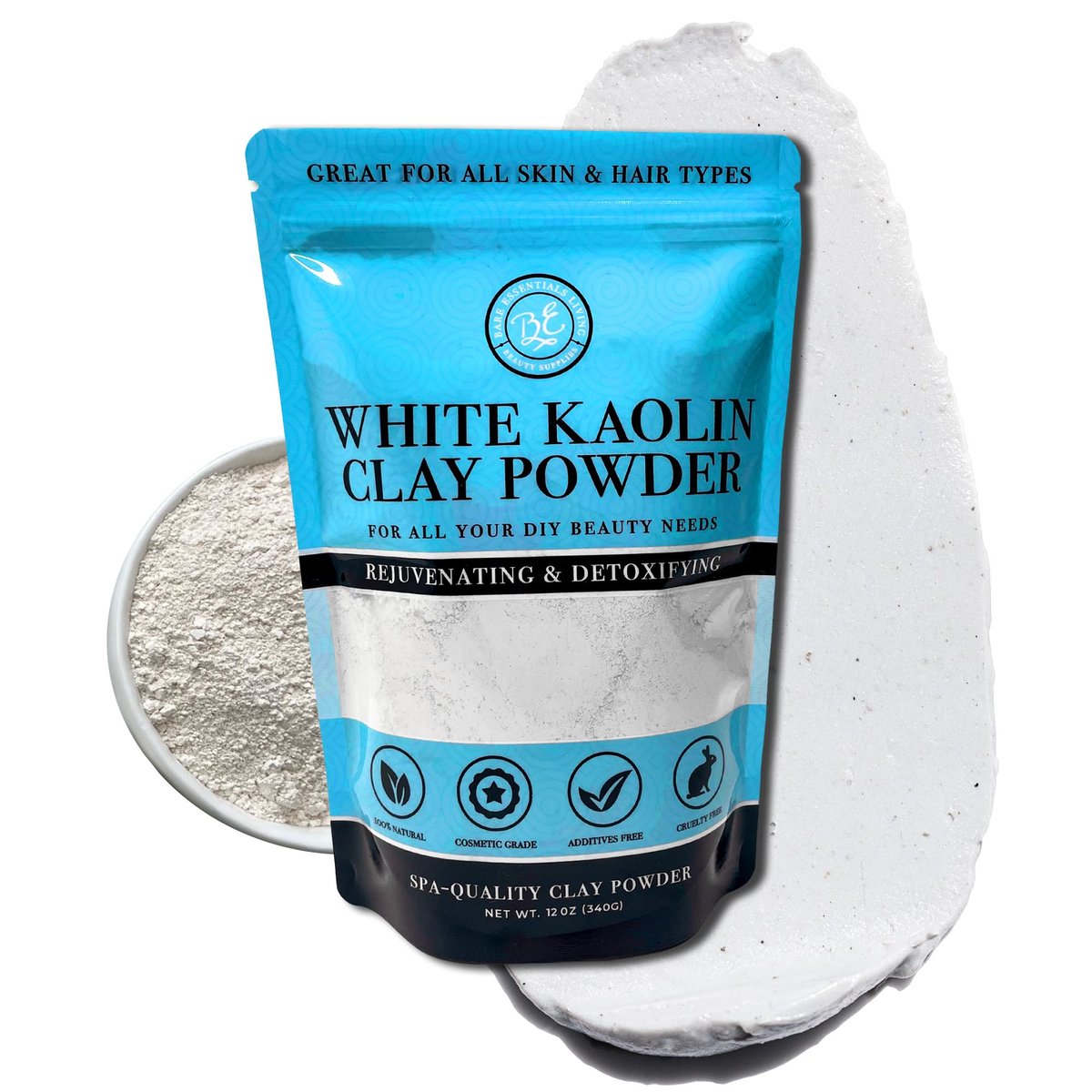 Bare Essentials Living White Kaolin Clay Powder (12oz) - 100% Natural for Face Masks, Body Powder, Soap, Deodorant, and Seed Bombs - görsel 1