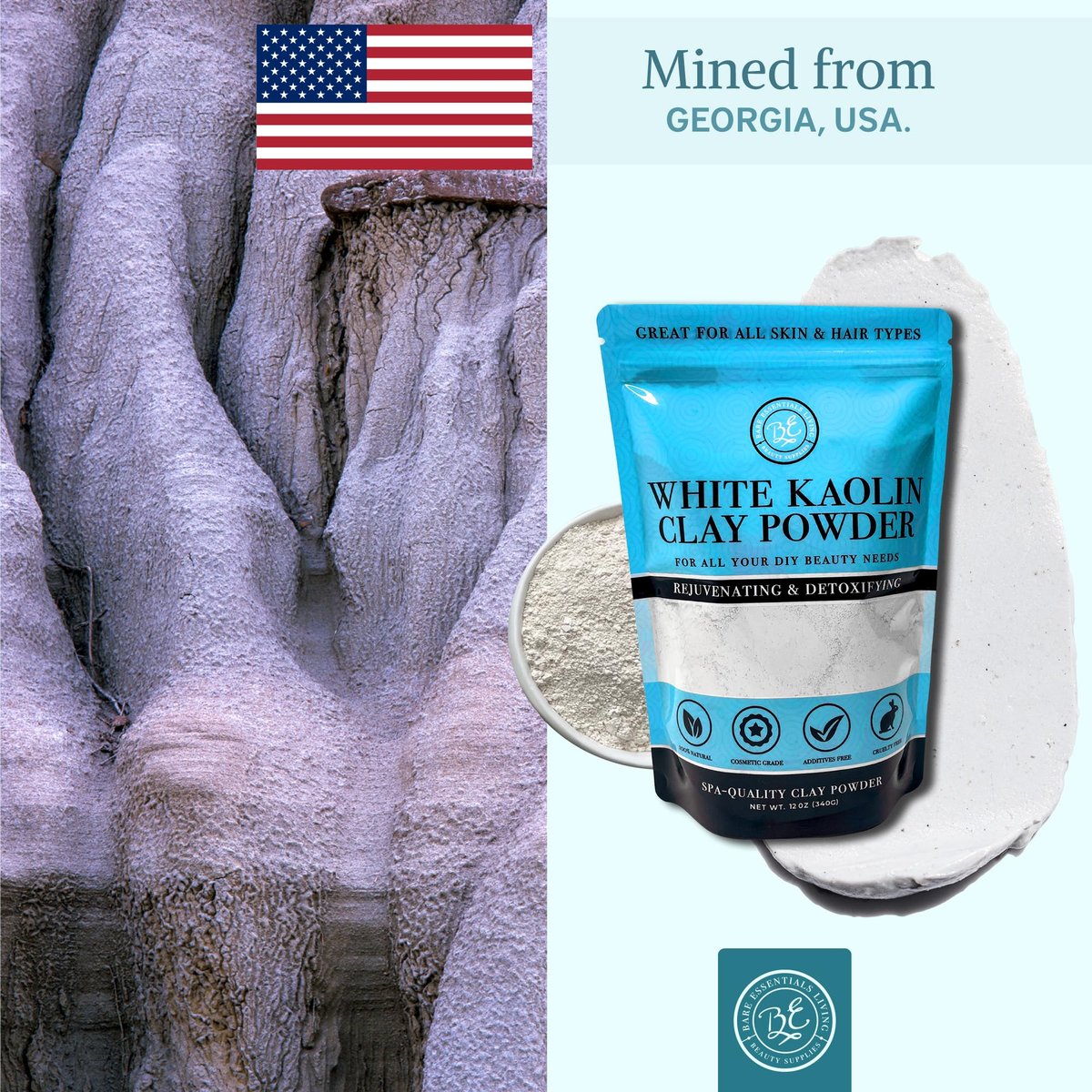 Bare Essentials Living White Kaolin Clay Powder (12oz) - 100% Natural for Face Masks, Body Powder, Soap, Deodorant, and Seed Bombs - görsel 15