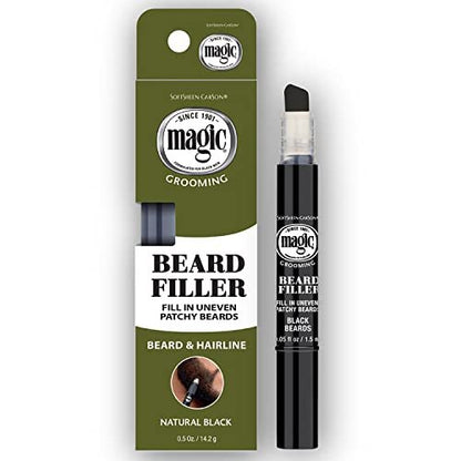 SoftSheen-Carson Magic Grooming Beard Filler Pencil Brush for Men – Natural Black, Waterproof, Fill Patchy Beard & Cover Greys, 0.05 Fl Oz