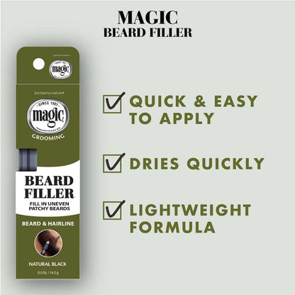 SoftSheen-Carson Magic Grooming Beard Filler Pencil Brush for Men – Natural Black, Waterproof, Fill Patchy Beard & Cover Greys, 0.05 Fl Oz