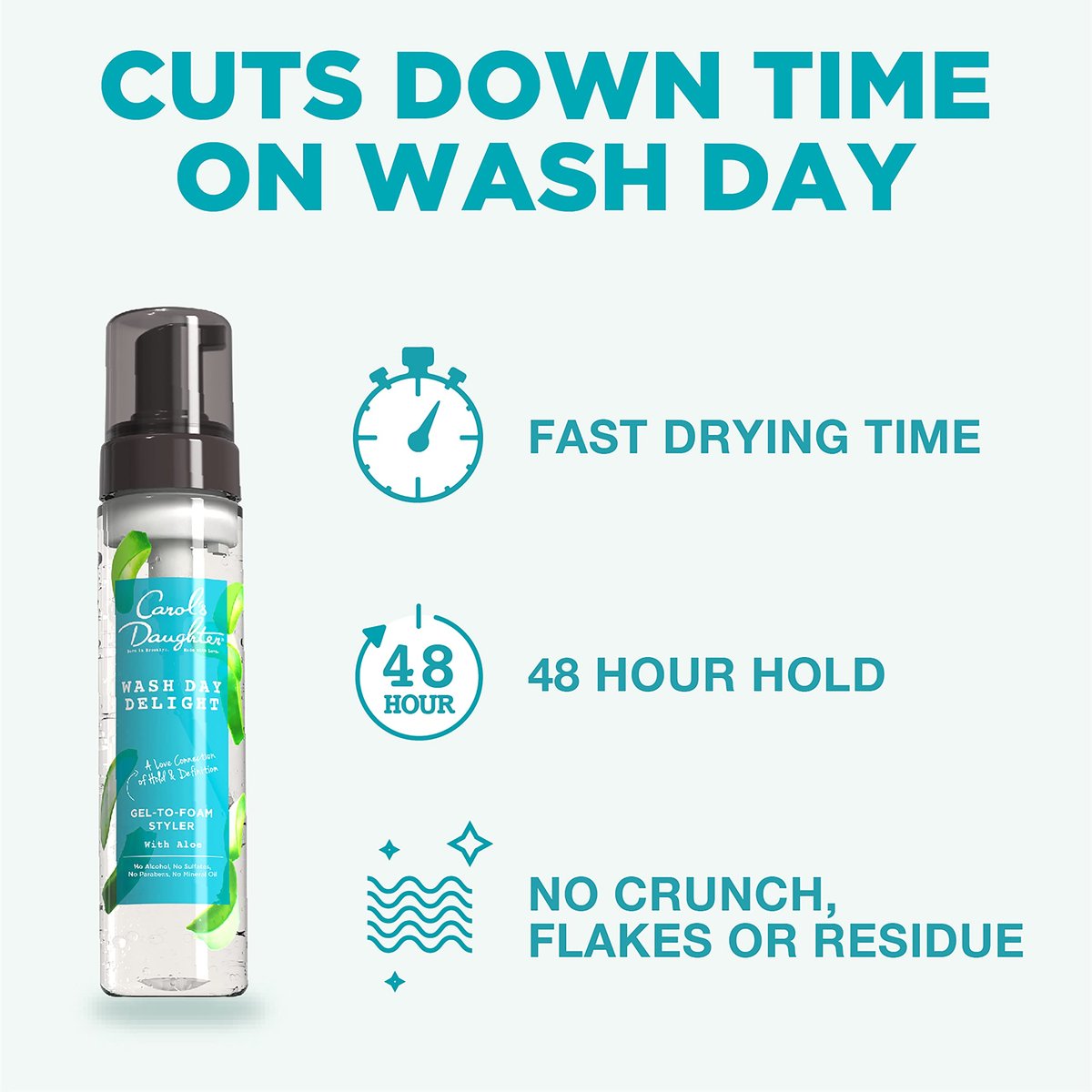 Carol's Daughter Wash Day Delight Hair Gel to Foam Mousse Styler and Hair Detangler for Curls with Aloe, Natural-looking Hold 8.5 fl oz Avelisse