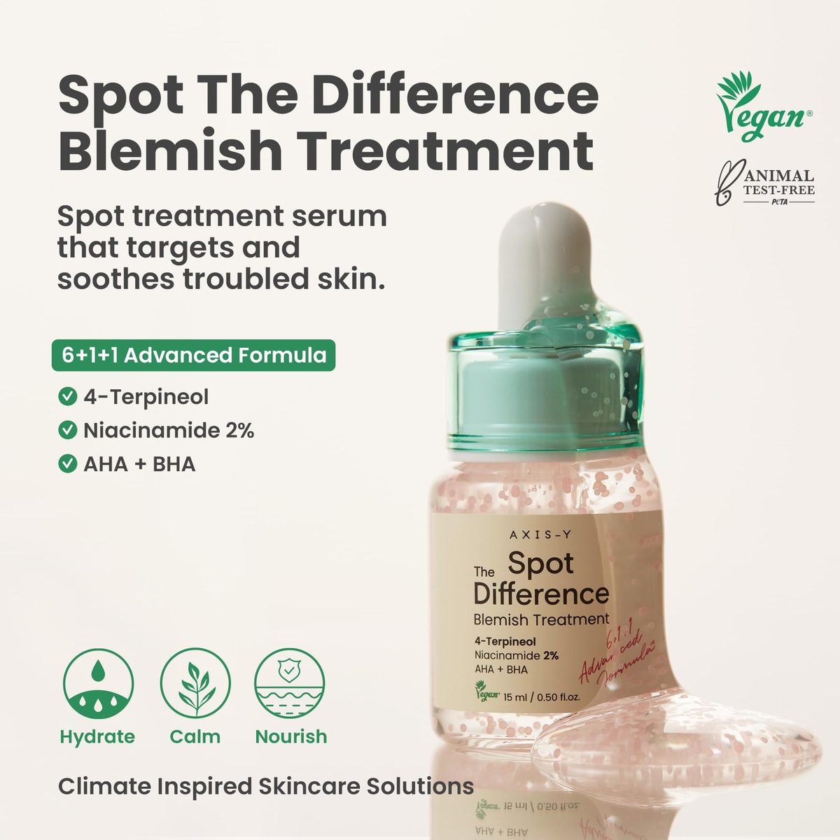 AXIS-Y Spot The Difference Blemish Spot Treatment - 4-Terpineol 2% Niacinamide AHA BHA Soothes Breakouts & Skin Barrier Repair - Vegan Korean Skin Care Face Serum (0.50 fl. oz.) Avelisse
