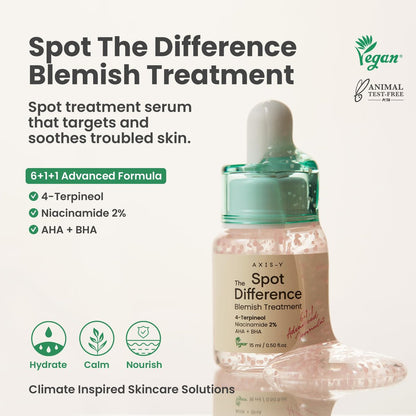 AXIS-Y Spot The Difference Blemish Spot Treatment - 4-Terpineol 2% Niacinamide AHA BHA Soothes Breakouts & Skin Barrier Repair - Vegan Korean Skin Care Face Serum (0.50 fl. oz.) Avelisse