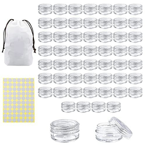 55-Pack 5g Clear Plastic Sample Containers with Lids & Labels - Small Round Jars for Cosmetics, Creams, Makeup, Nails - görsel 2