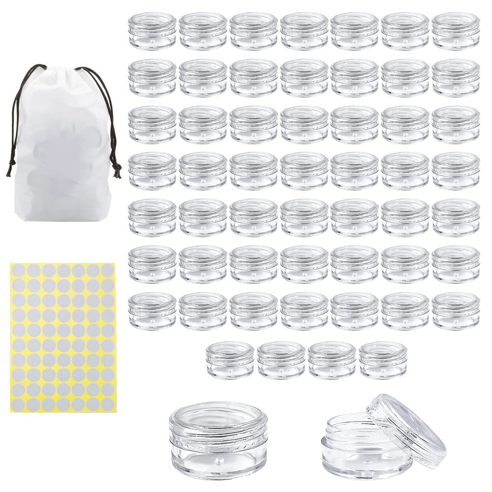 55-Pack 5g Clear Plastic Sample Containers with Lids & Labels - Small Round Jars for Cosmetics, Creams, Makeup, Nails - görsel 1